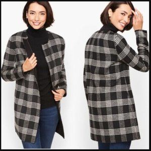 NWT Talbots Women's Large Black&White Plaid Zip Wool Blend Coat Jacket MSRP $349